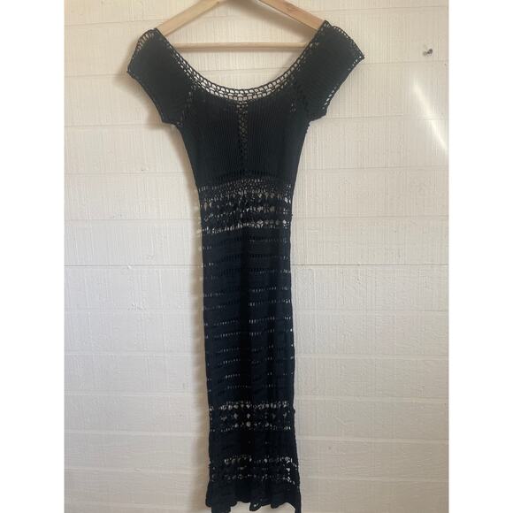 Vintage 90s Y2K HUGO BUSCATI Crochet Dress DARK COTTAGECORE Sheer Knit Fits Sz 0 - Picture 5 of 7